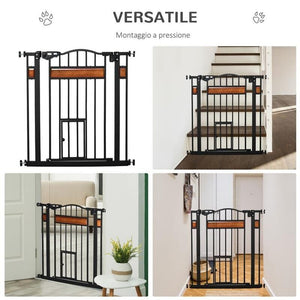 CANCELLINO PER CANI CON FISSAGGIO A PRESSIONE, ESTENSIBILE DA 74-80CM CON CHIUSURA AUTOMATICA, NERO