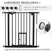 CANCELLETTO PER CANI CON FISSAGGIO A PRESSIONE, ESTENSIBILE DA 74-80CM CON CHIUSURA AUTOMATICA, NERO
