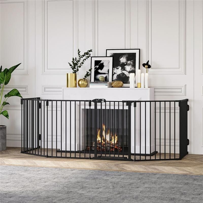 CANCELLETTO DI SICUREZZA PIEGHEVOLE 6 SEZIONI, CANCELLINO BARRIERA PER CANI IN ACCIAIO - NERO