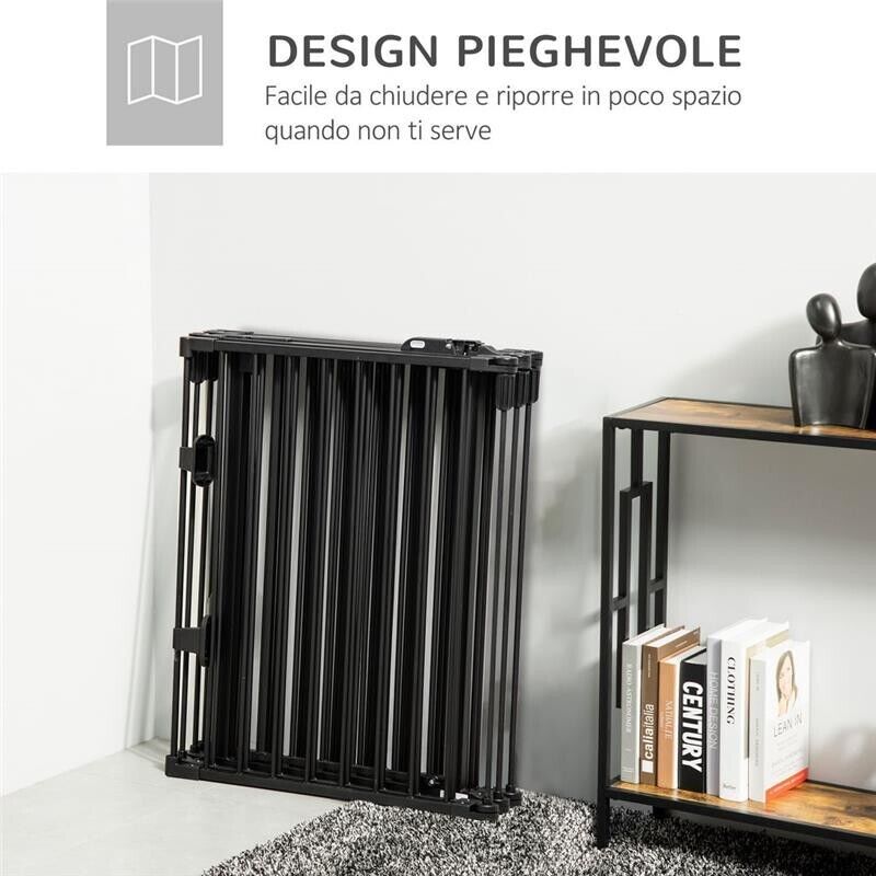 CANCELLETTO DI SICUREZZA PIEGHEVOLE 6 SEZIONI, CANCELLINO BARRIERA PER CANI IN ACCIAIO - NERO