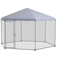 RECINTO PER GALLINE CON TETTO E PORTA BLOCCABILE IN ACCIAIO PER 10-15 ANIMALI, 4X3.5X2.6M