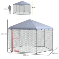 RECINTO PER GALLINE CON TETTO E PORTA BLOCCABILE IN ACCIAIO PER 10-15 ANIMALI, 4X3.5X2.6M