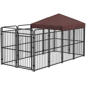 RECINTO PER CANI DA ESTERNO IN METALLO CON TETTO, 282X141X159CM, MARRONE