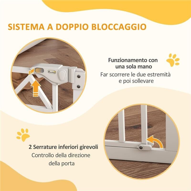 CANCELLETTO PER CANI TAGLIA PICCOLA E MEDIA CON CHIUSURA AUTOMATICA, IN ACCIAIO E PA, 74-100X76 CM, BIANCO
