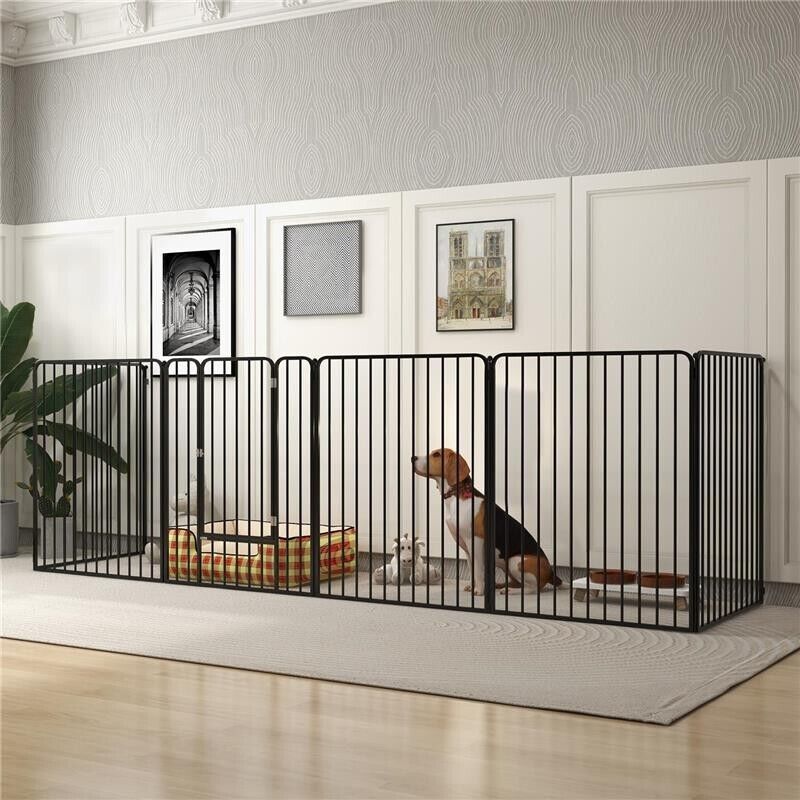 RECINTO PER CANI GRANDI A 6 PANNELLI MODULABILI IN ACCIAIO, 164X83X100 CM, NERO