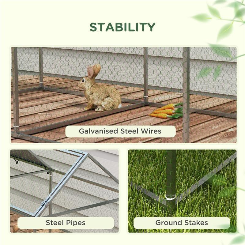 GABBIA PER ANIMALI IN ACCIAIO CON TETTO IN TESSUTO OXFORD E PICCHETTI, 198X100X120 CM, VERDE E ARGENTO