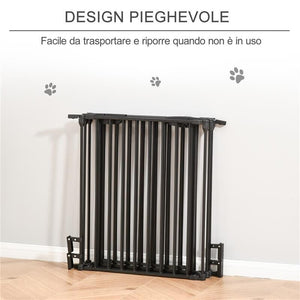 CANCELLINO PER CANI TAGLIA PICCOLA E MEDIA PIEGHEVOLE A 5 PANNELLI, IN METALLO E PLASTICA, 300X3X74.5 CM, NERO