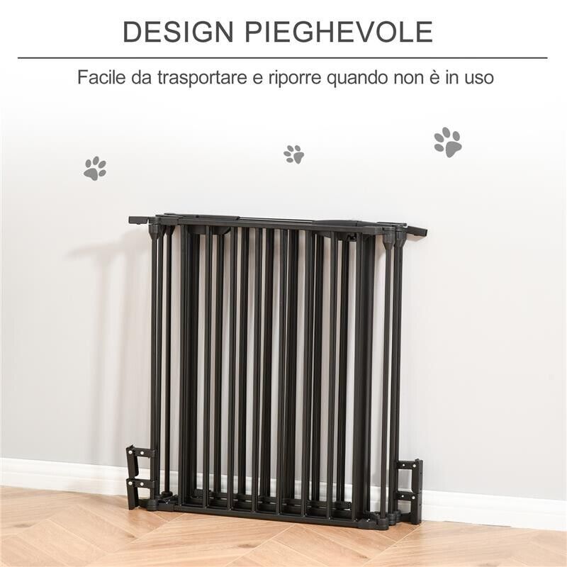 CANCELLINO PER CANI TAGLIA PICCOLA E MEDIA PIEGHEVOLE A 5 PANNELLI, IN METALLO E PLASTICA, 300X3X74.5 CM, NERO