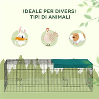 GABBIA PER CONIGLI DA ESTERNO E INTERNO CON TETTUCCIO IN ACCIAIO, 220X85X70CM, VERDE