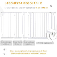 CANCELLETTO DI SICUREZZA PER CANI IN ACCIAIO E ABS, ESTENSIBILE 75-145CM PER SCALE E PORTE, BIANCO