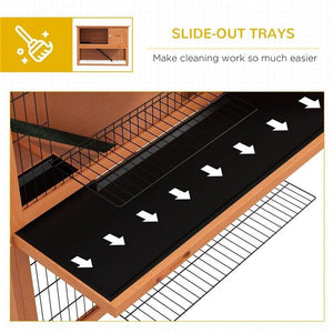 CONIGLIERA DA ESTERNO A 2 LIVELLI IN LEGNO CON VASSOIO RIMOVIBILE PER 1-2 CONIGLI, ARANCIONE