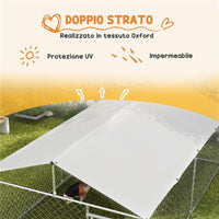 RECINTO PER CANI GRANDI FINO 30KG PER ESTERNO, CON TETTO IMPERMEABILE E ANTI-UV, 4X2.3X1.5M, ARGENTO