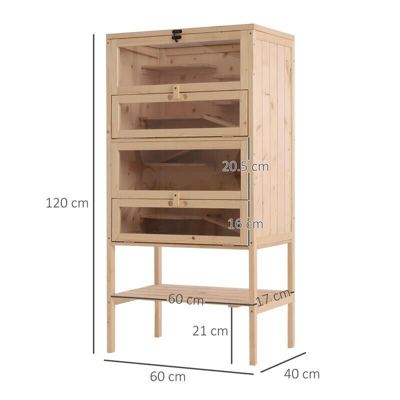 GABBIA PER RODITORI E CRICETI A 4 RIPIANI CON TETTO APRIBILE IN LEGNO 60X40X120CM