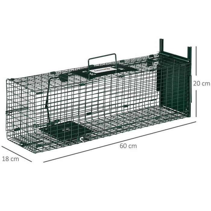 GABBIA TRAPPOLA PER ANIMALI VIVI CON PORTA SINGOLA, 60X18X20CM, VERDE