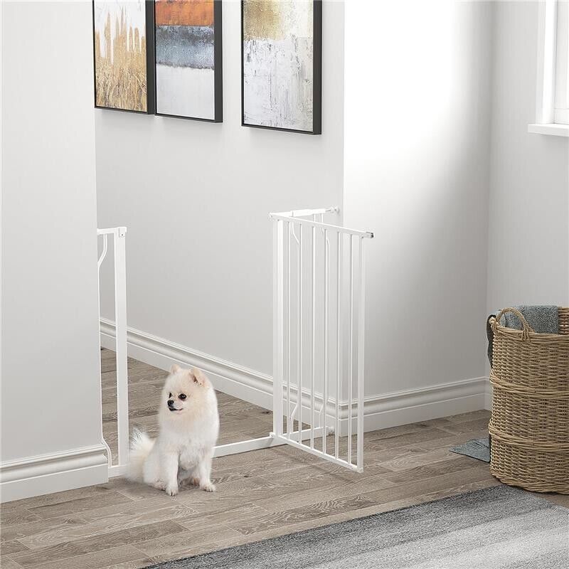 CANCELLETTO PER CANI A LARGHEZZA REGOLABILE CON DOPPIO BLOCCO, IN ACCIAIO E ABS, 76X75-95 CM, BIANCO
