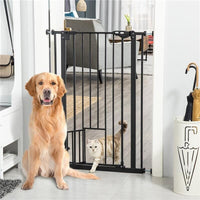 CANCELLINO PER CANI REGOLABILE ALTO CON PORTA PICCOLA E CHIUSURA AUTOMATICA, 74-80X104CM, NERO