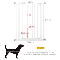 CANCELLETTO PER CANI CON PORTA PICCOLA, MONTAGGIO A PRESSIONE E CHIUSURA AUTOMATICA, 74-80X91.4CM, BIANCO