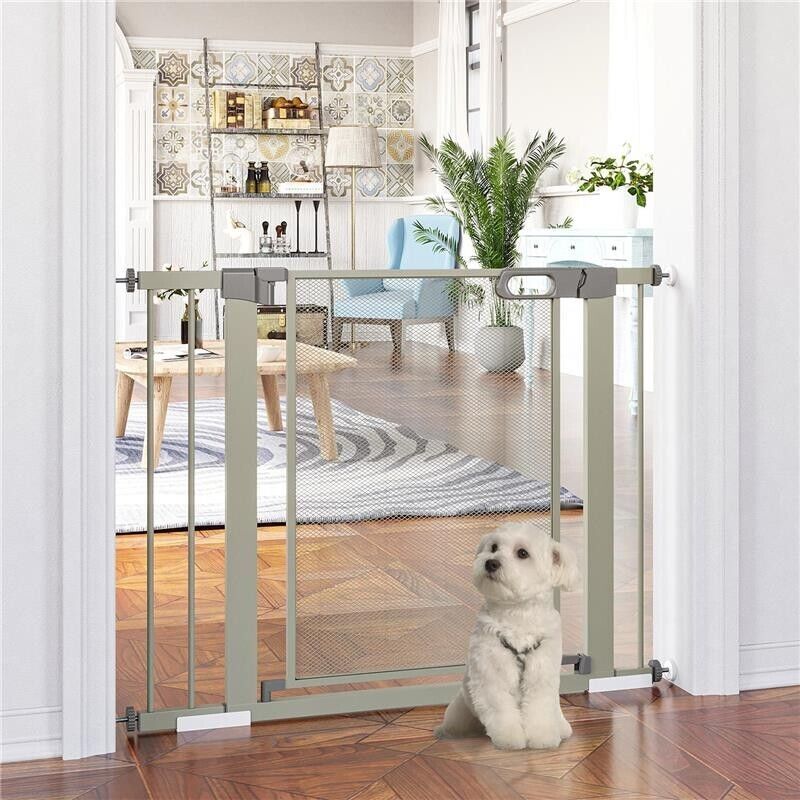 CANCELLINO PER CANI ESTENSIBILE A PRESSIONE CON CHIUSURA AUTOMATICA, 75-103X76 CM, GRIGIO