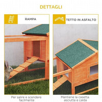 CONIGLIERA DA ESTERNO CON CASETTA, RAMPE E 2 RECINTI IN LEGNO, 309X69.5X87CM, ARANCIONE
