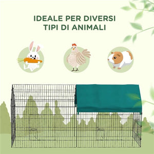 GABBIA PER CONIGLI DA ESTERNO E INTERNO A CASETTA CON TETTUCCIO, 220X85X103CM, VERDE