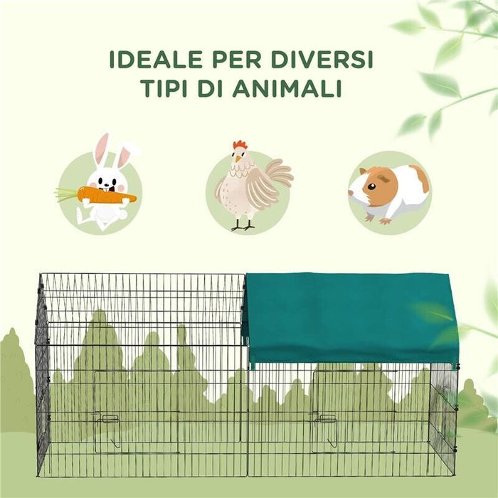 GABBIA PER CONIGLI DA ESTERNO E INTERNO A CASETTA CON TETTUCCIO, 220X85X103CM, VERDE