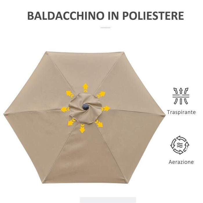 OMBRELLONE DA GIARDINO INCLINABILE 2.3X2M CON APERTURA A MANOVELLA E 6 STECCHE, CACHI