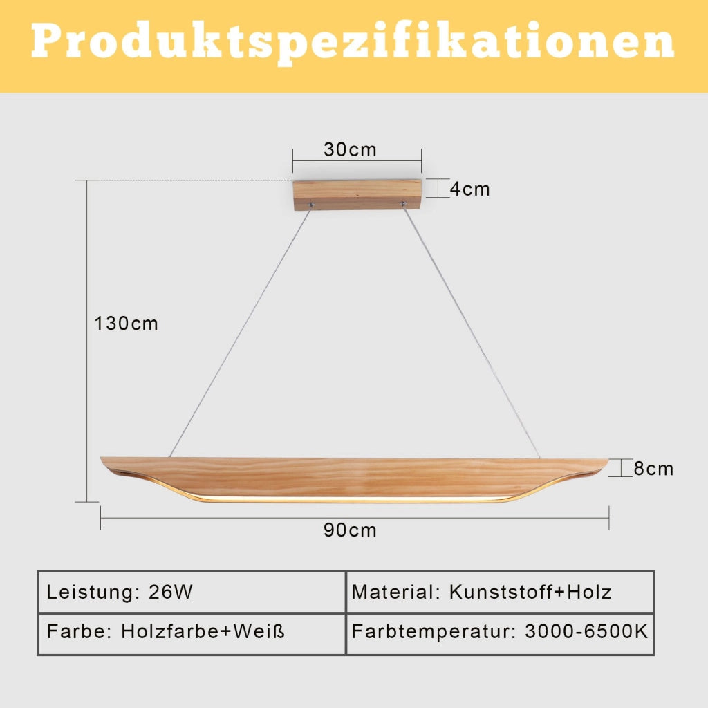 Lampada a sospensione ZMH moderna in legno da 90 cm per sala da pranzo dimmerabile con telecomando