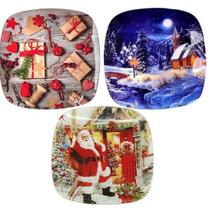 MA MAISON SET 2 VASSOI NATALIZI IN VETRO QUADRATO 25X25 CM FANTASIA ASSORTITA