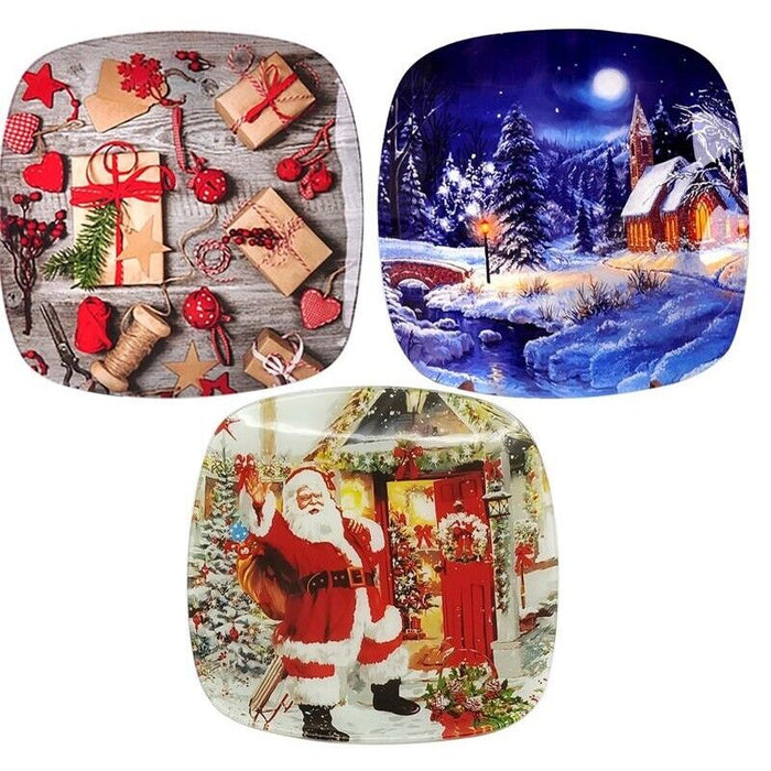 MA MAISON SET 2 VASSOI NATALIZI IN VETRO QUADRATO 25X25 CM FANTASIA ASSORTITA