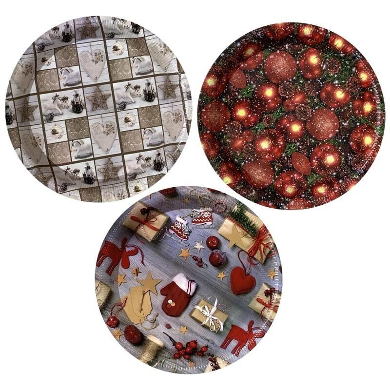 MAURY'S SET 3 VASSOI CHRISTMAS TONDI IN PLASTICA IN DECORO ASSORTITO 40 CM DIAMETRO