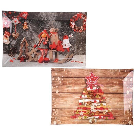 MA MAISON SET 3 VASSOI NATALIZI IN VETRO RETTANGOLARE 25X15 CM FANTASIA ASSORTITA