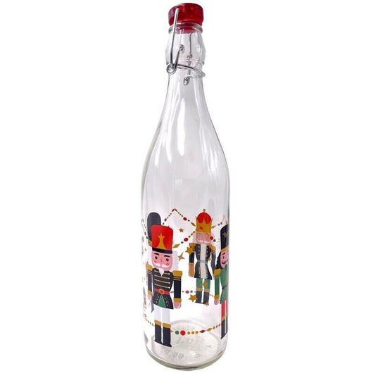 MA MAISON SET BOTTIGLIA 1 LT IN VETRO + 6 BICCHIERI CON SOLDATINI NATALIZI