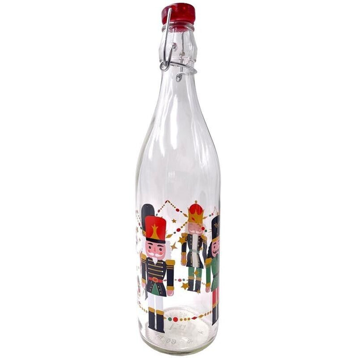 MA MAISON SET BOTTIGLIA 1 LT IN VETRO + 6 BICCHIERI CON SOLDATINI NATALIZI