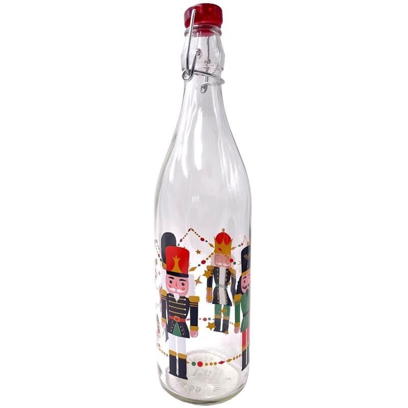 MA MAISON SET BOTTIGLIA 1 LT IN VETRO + 6 BICCHIERI CON SOLDATINI NATALIZI