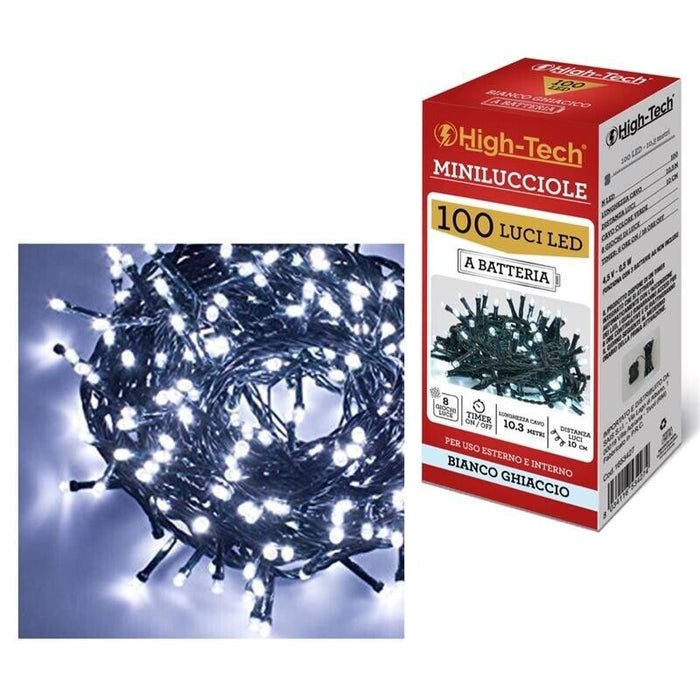 HIGH-TECH FILO A BATTERIA CON 100 LUCI LED GHIACCIO LUNGHEZZA 10,3 MT