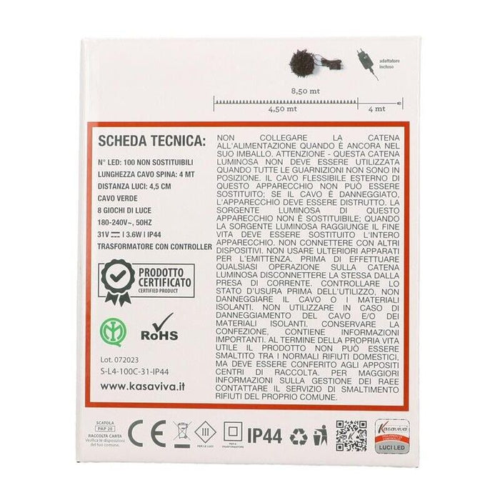 HIGH-TECH FILO A 100 LED LUCE BIANCA CALDA DA 8.50 METRI