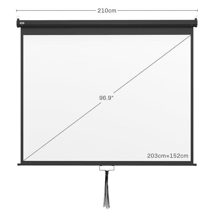 TELO PROIETTORE 100" REGOLABILE CON MONTAGGIO A SOFFITTO E PARETE, FORMATO 4:3, 203X152CM, BIANCO E NERO