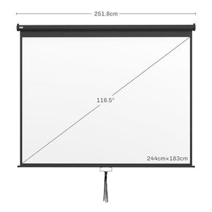 TELO PROIETTORE 120" REGOLABILE CON MONTAGGIO A SOFFITTO E PARETE, FORMATO 4:3, 244X183CM, BIANCO E NERO