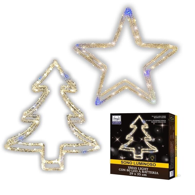 MA MAISON STELLA O ALBERO DI NATALE LUMINOSO LIGHT 80 LED BIANCO CALDO 29X35 CM A BATTERIA FANTASIA ASSORTITA