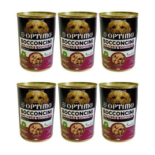 KIT SET 6 PZ OPTIMO BOCCONCINI PER CANE AL GUSTO POLLO E CONIGLIO DA 400 GR