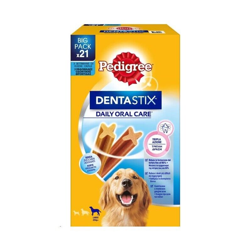 PEDIGREE DENTASTIX PER CANI BIG PACK 21 PZ TRIPLA AZIONE PER CANI LARGE DAI 25 KG IN SU PULIZIA E GENGIVE SANE