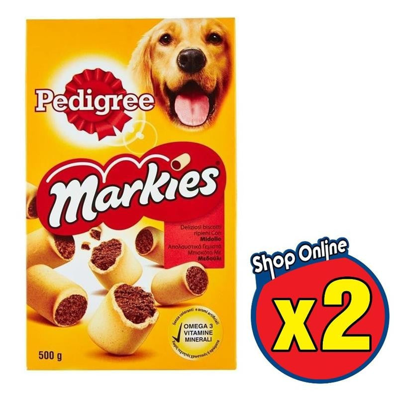 2 PEDIGREE BISCROK MARKIES SNACK BISCOTTI PER CANE RIPIENI CON MIDOLLO DA 500 GR