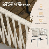 SET 2 SEDIE DA GIARDINO IN STILE BOHO CON RIVESTIMENTO IN CORDA E CUSCINI IMBOTTITI, GRIGIO