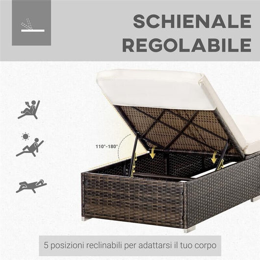 LETTINO PRENDISOLE IN RATTANE RECLINABILE 195 X 68 X 30 CM MARRONE E CREMA