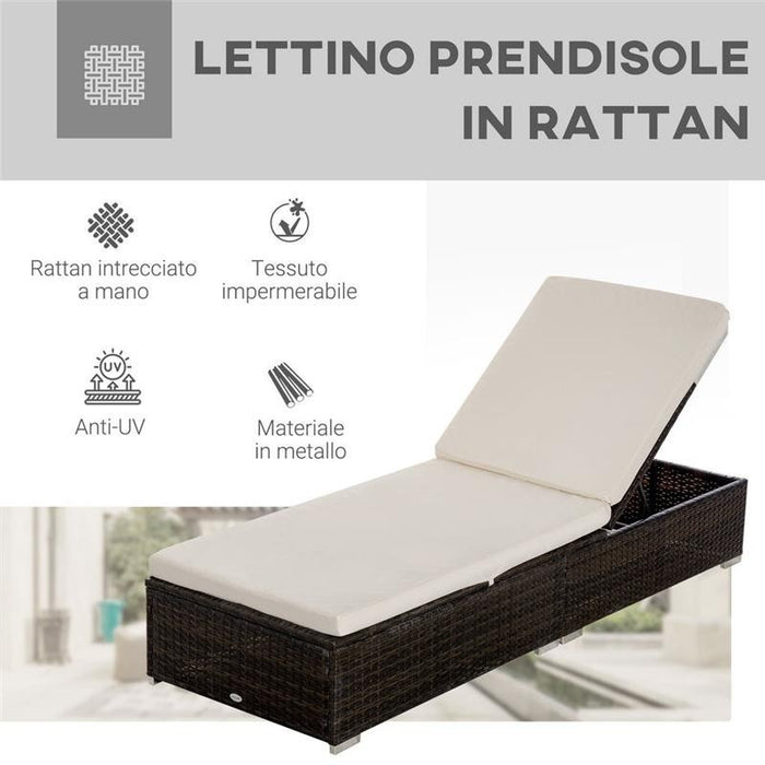 LETTINO PRENDISOLE IN RATTANE RECLINABILE 195 X 68 X 30 CM MARRONE E CREMA