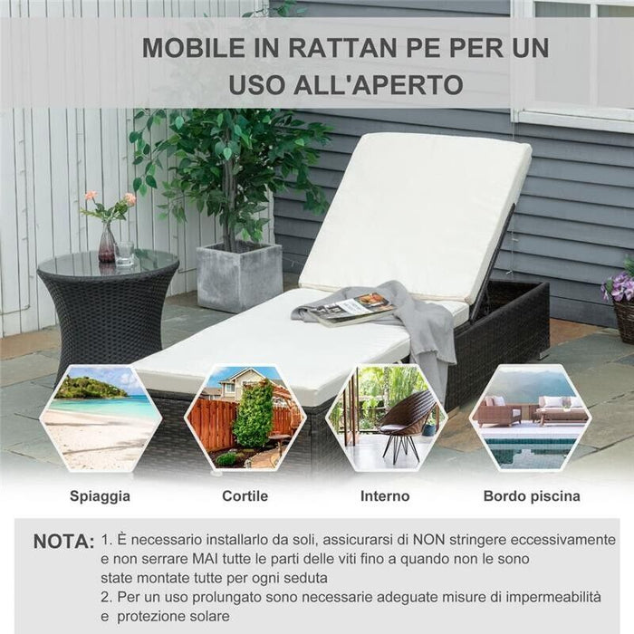 LETTINO PRENDISOLE IN RATTANE RECLINABILE 195 X 68 X 30 CM MARRONE E CREMA