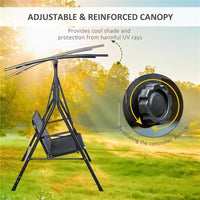 DONDOLO DA GIARDINO TERRAZZA 3 POSTI CON TETTUCCIO PARASOLE REGOLABILE, METALLO E TEXTILENE NERO 172X110X155CM