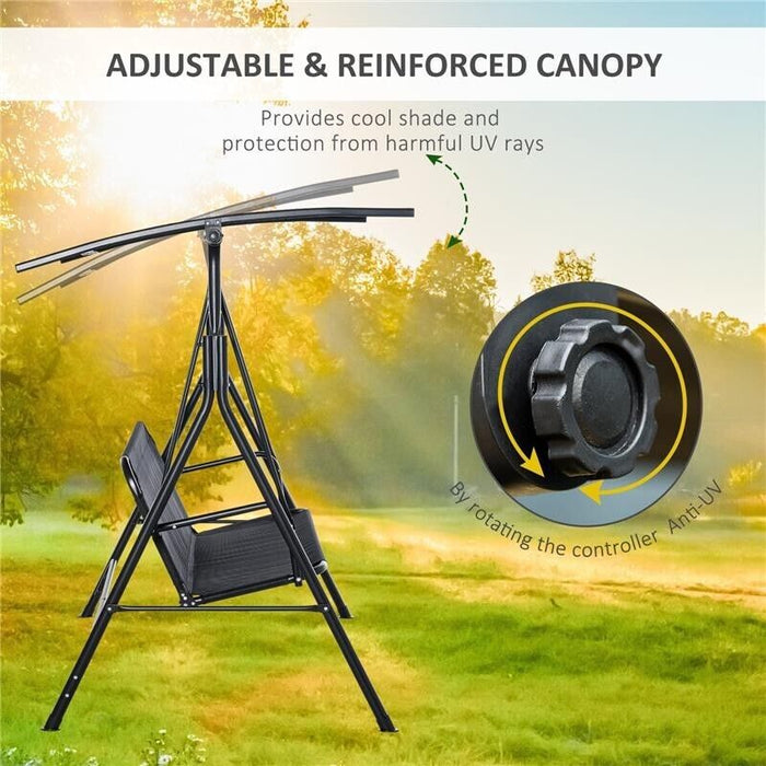 DONDOLO DA GIARDINO TERRAZZA 3 POSTI CON TETTUCCIO PARASOLE REGOLABILE, METALLO E TEXTILENE NERO 172X110X155CM