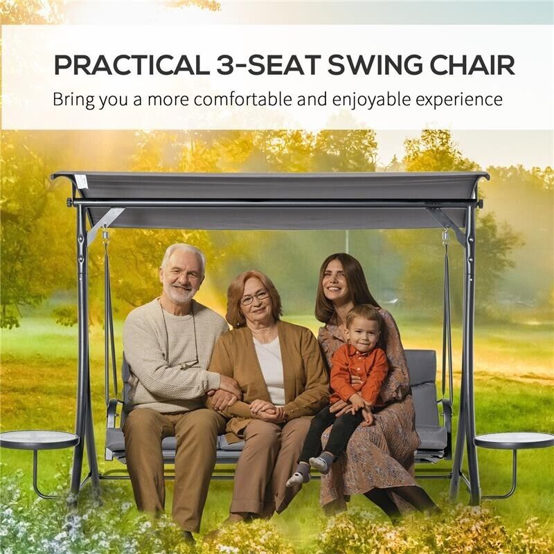 DONDOLO 3 POSTI DA GIARDINO O BALCONE CON TETTUCCIO E 2 TAVOLINI