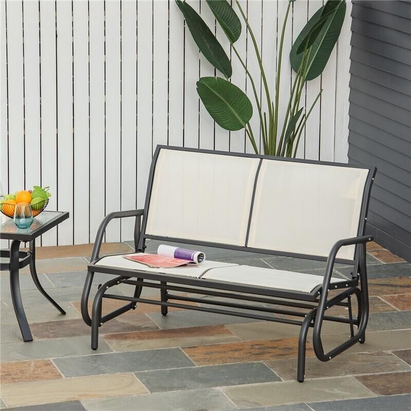 DONDOLO DA GIARDINO A 2 POSTI IN METALLO E TESSUTO TRASPIRANTE BEIGE